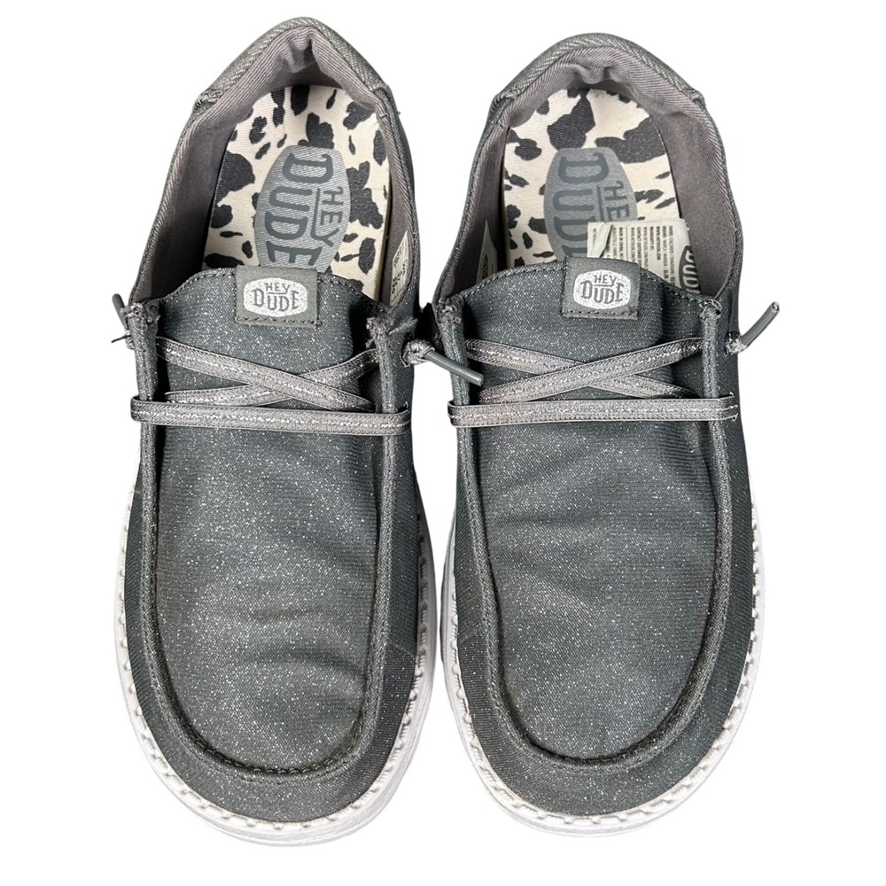 Hey Dude Wendy‎ Stardust Charcoal Grey Glitter Slip On Loafers Womens 6